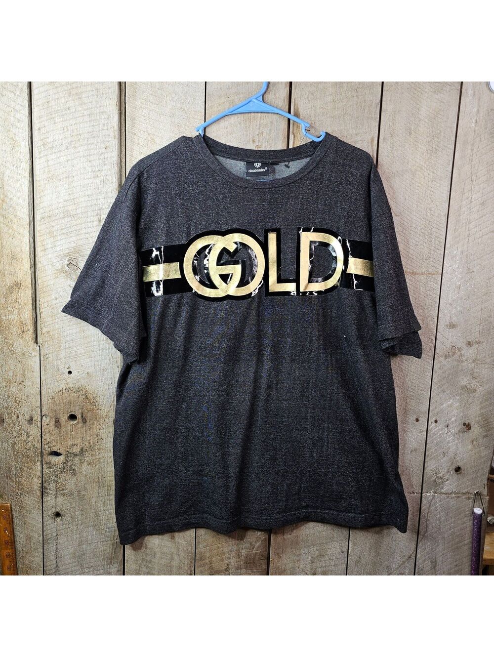 Akademiks Gold Graphic T-Shirt XL Black Gray Streetwear Hip Hop Tee